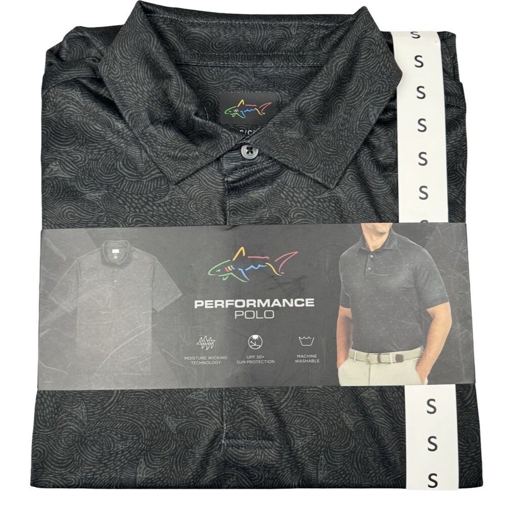 Greg Norman Mens Small Polo Shirt Golf Play Dry Black Moisture Wicking UPF 30+